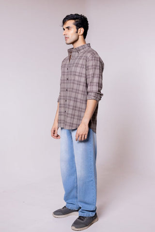 Regular Fit Grey Brown Checkered Shirt