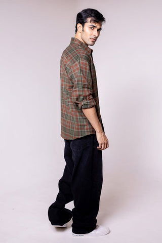 Brown Green Checkered Shirt
