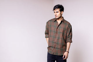 Brown Green Checkered Shirt