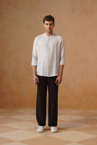Off-White Striped Cotton Shirt – Regular Fit, Full Sleeves