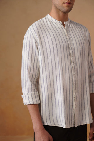 Off-White Striped Cotton Shirt – Regular Fit, Full Sleeves