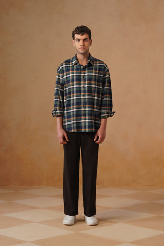 Blue Checkered Cotton Shirt – Loose Fit, Full Sleeves