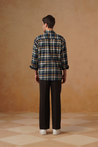 Blue Checkered Cotton Shirt – Loose Fit, Full Sleeves