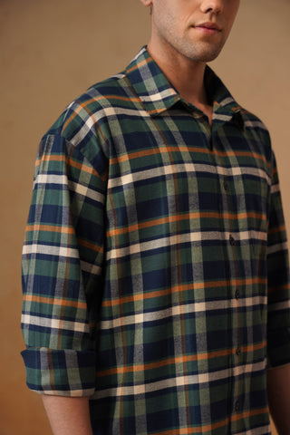 Blue Checkered Cotton Shirt – Loose Fit, Full Sleeves