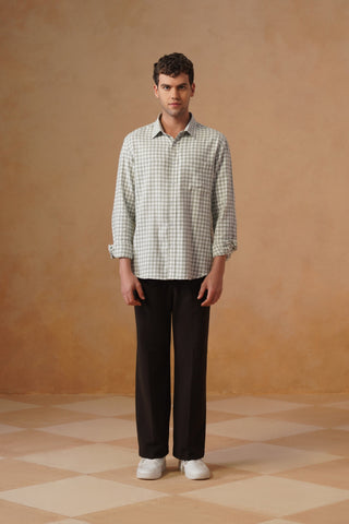 Green Gingham Brushed Cotton Shirt – Regular Fit, Full Sleeves