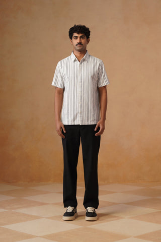 White Printed Cotton Shirt – Regular Fit, Half Sleeves