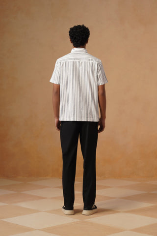 White Printed Cotton Shirt – Regular Fit, Half Sleeves