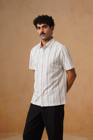 White Printed Cotton Shirt – Regular Fit, Half Sleeves