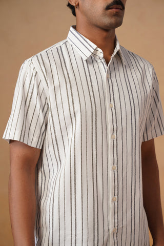 White Printed Cotton Shirt – Regular Fit, Half Sleeves