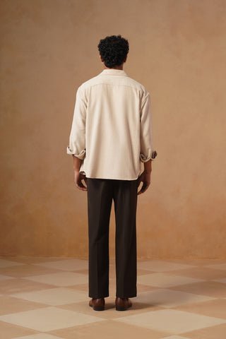 Beige Brushed Cotton Shacket – Loose Fit, Full Sleeves