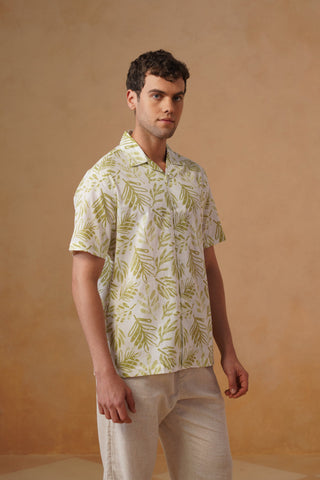 Green Printed Cotton Shirt – Regular Fit, Half Sleeves