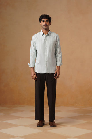 Light Blue Striped Cotton Shirt – Regular Fit, Full Sleeves