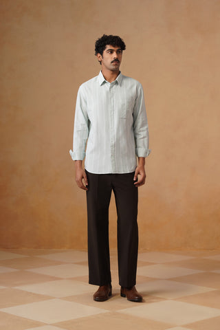 Light Blue Striped Cotton Shirt – Regular Fit, Full Sleeves