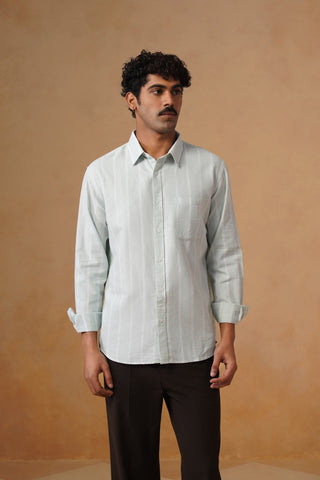 Light Blue Striped Cotton Shirt – Regular Fit, Full Sleeves