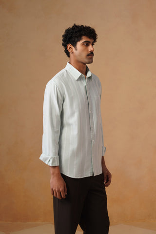 Light Blue Striped Cotton Shirt – Regular Fit, Full Sleeves