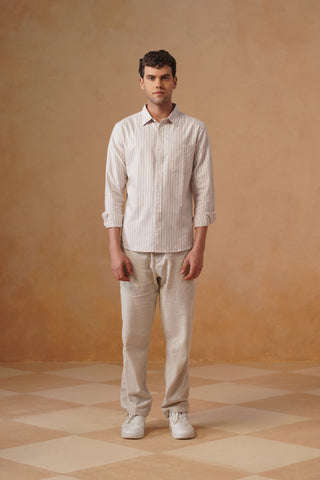 Lilac Striped Cotton Shirt – Regular Fit, Full Sleeves