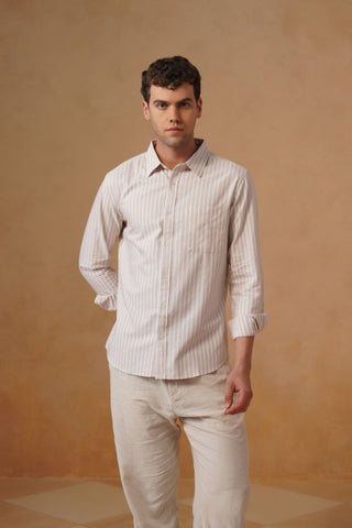 Lilac Striped Cotton Shirt – Regular Fit, Full Sleeves