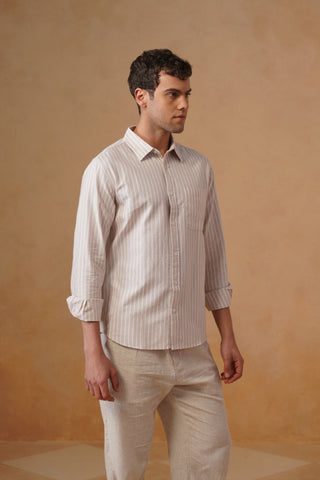 Lilac Striped Cotton Shirt – Regular Fit, Full Sleeves