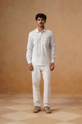 White Checked Brushed Cotton Shirt – Regular Fit, Full Sleeves