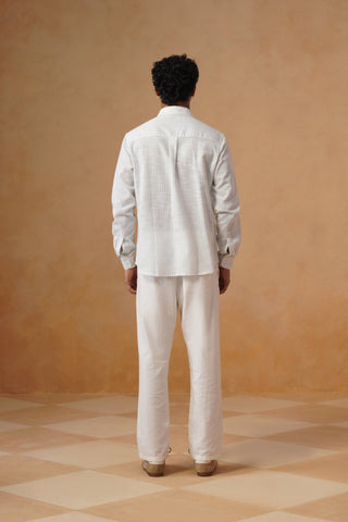 White Checked Brushed Cotton Shirt – Regular Fit, Full Sleeves