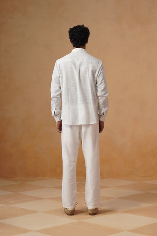 White Striped Cotton Shirt – Regular Fit, Full Sleeves