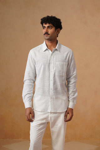White Striped Cotton Shirt – Regular Fit, Full Sleeves