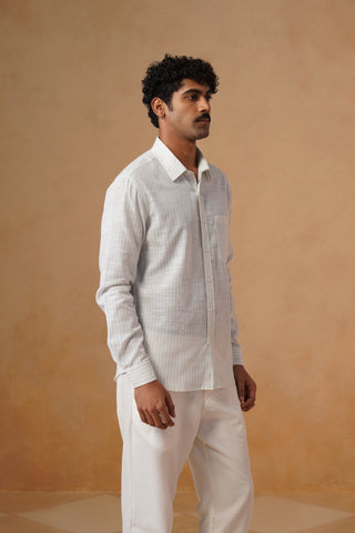 White Checked Brushed Cotton Shirt – Regular Fit, Full Sleeves