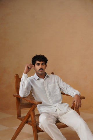 White Checked Brushed Cotton Shirt – Regular Fit, Full Sleeves