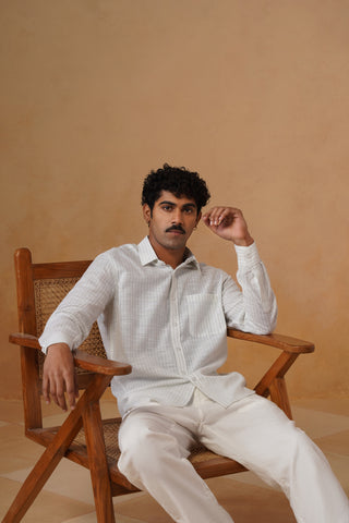 White Striped Cotton Shirt – Regular Fit, Full Sleeves