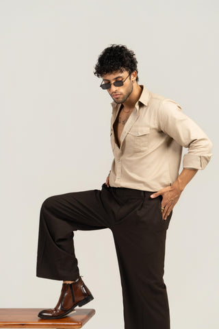 Men’s Full Sleeve Safari Shirt – Beige