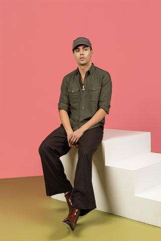 Men’s Full Sleeve Safari Shirt – Olive Green