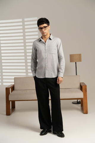 MinusOne Men’s Grey Striped Cotton Shirt – Regular Fit, Full Sleeves