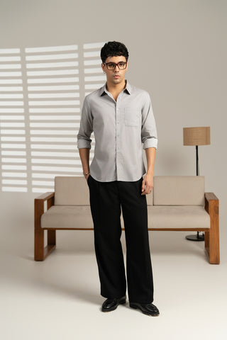 MinusOne Men’s Grey Striped Cotton Shirt – Regular Fit, Full Sleeves