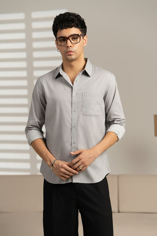 MinusOne Men’s Grey Striped Cotton Shirt – Regular Fit, Full Sleeves