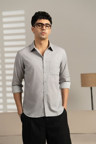 MinusOne Men’s Grey Striped Cotton Shirt – Regular Fit, Full Sleeves