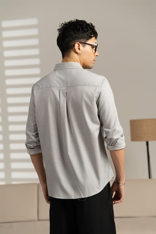 MinusOne Men’s Grey Striped Cotton Shirt – Regular Fit, Full Sleeves