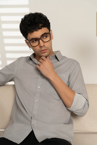 MinusOne Men’s Grey Striped Cotton Shirt – Regular Fit, Full Sleeves