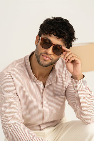 MinusOne Men’s Red Striped Cotton Shirt – Regular Fit, Full Sleeves