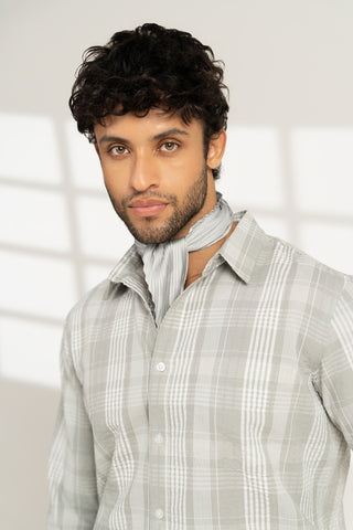 MinusOne Men’s Grey Checkered Cotton Shirt – Regular Fit, Full Sleeves