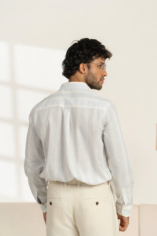 MinusOne Men’s Light Blue Striped Cotton Shirt – Regular Fit, Full Sleeves