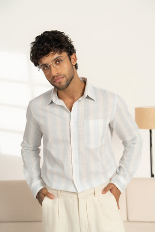 MinusOne Men’s Light Blue Striped Cotton Shirt – Regular Fit, Full Sleeves
