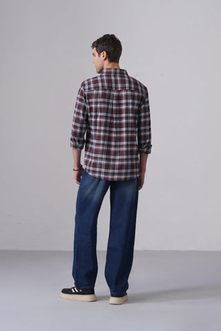 Maroon Checkered Brushed Cotton Shirt – Regular Fit, Full Sleeves