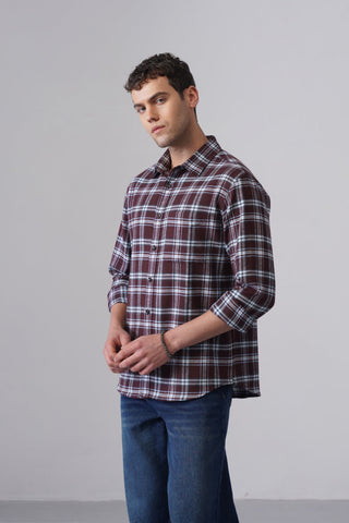 Maroon Checkered Brushed Cotton Shirt – Regular Fit, Full Sleeves