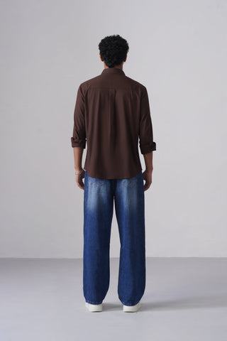 Brown Solid Brushed Cotton Shirt – Regular Fit, Full Sleeves