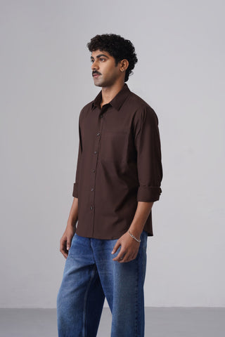 Brown Solid Brushed Cotton Shirt – Regular Fit, Full Sleeves