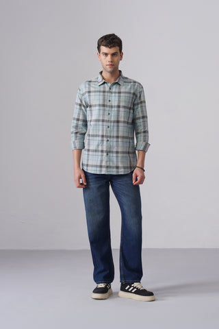 Green Checkered Cotton Shirt – Regular Fit, Full Sleeves