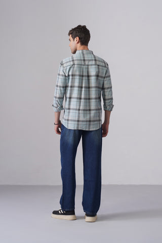 Green Checkered Cotton Shirt – Regular Fit, Full Sleeves