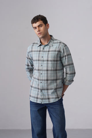 Green Checkered Cotton Shirt – Regular Fit, Full Sleeves