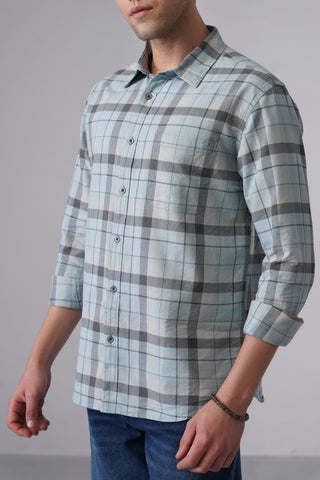 Green Checkered Cotton Shirt – Regular Fit, Full Sleeves