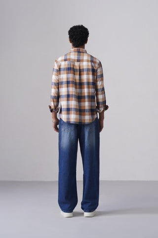 Brown Checkered Cotton Shirt – Regular Fit, Full Sleeves